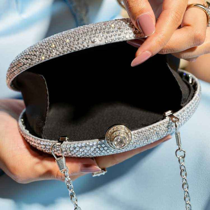 🌑 Midnight Elegance Trio - Manjhli Black, Raya Silver Clutch &amp; Rajghungri Jhumkis - Save PKR 1,270